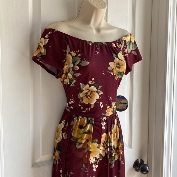 🆕 BeBop Off-Shoulder Romper with Skirt Floral Playsuit Large - Picture 2 of 14